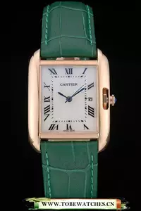 Cartier Tank Anglaise 30mm White Dial Gold Case Green Leather Bracelet En59183