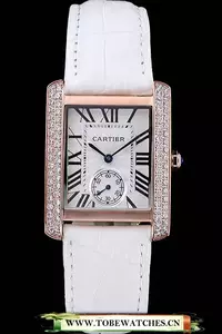 Cartier Tank Mc Gold Diamond Case White Dial White Leather Strap En60067