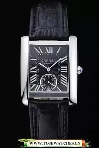 Cartier Tank Mc Stainless Steel Case Black Dial Black Leather Strap En60072