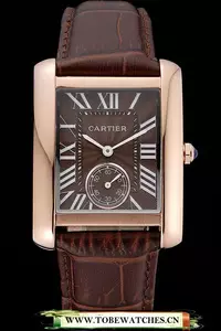 Cartier Tank Mc Gold Case Brown Dial Brown Leather Strap En60073