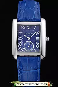 Cartier Tank Mc Stainless Steel Case Blue Dial Blue Leather Strap En60076