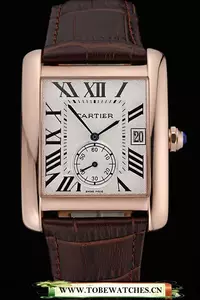 Cartier Tank Mc White Dial Gold Case Brown Leather Strap En60467