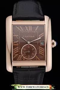 Cartier Tank Mc Brown Dial Gold Case Black Leather Strap En60470
