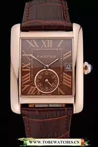 Cartier Tank Mc Brown Dial Gold Case Brown Leather Strap En60472