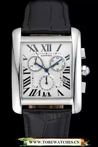 Cartier Tank Mc White Dial Stainless Steel Case Black Leather Bracelet En60615