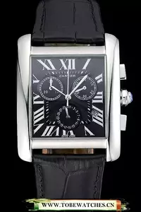 Cartier Tank Mc Black Dial Stainless Steel Case Black Leather Bracelet En60616
