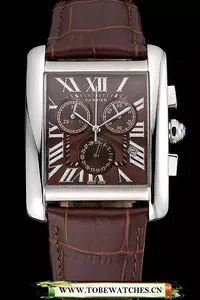 Cartier Tank Mc Brown Dial Stainless Steel Case Brown Leather Bracelet En60618