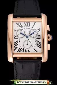 Cartier Tank Mc White Dial Gold Case Black Leather Bracelet En60619
