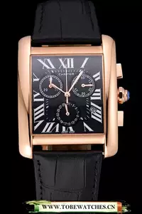 Cartier Tank Mc Black Dial Gold Case Black Leather Bracelet En60620
