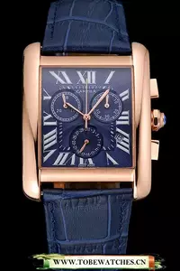 Cartier Tank Mc Blue Dial Gold Case Blue Leather Bracelet En60621
