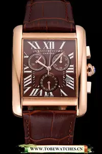 Cartier Tank Mc Brown Dial Gold Case Brown Leather Bracelet En60622