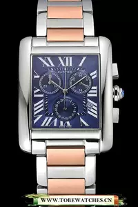 Cartier Tank Mc Blue Dial Stainless Steel Case Two Tone Bracelet En60626