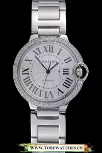 Cartier Ballon Bleu Silver Dial Diamond Case Stainless Steel Bracelet En118464