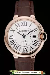 Ballon Blue De Cartier Gold Case White Dial Roman Numerals Brown Leather Bracelet En119929