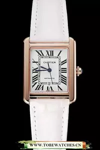 Cartier Tank Solo White Dial Gold Case White Leather Bracelet En124514