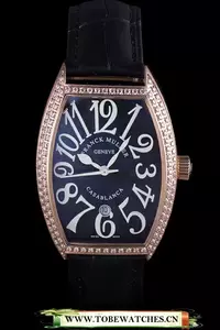 Franck Muller Casablanca Black Croco Leather Band Crystal Encrusted Bezel En59732