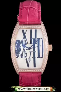 Franck Muller Casablanca Fuchsia Croco Leather Band Crystal Encrusted Bezel En59735
