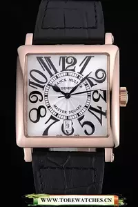 Franck Muller Master Square White Dial Gold Case Black Leather Band En60249