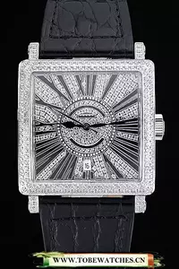Franck Muller Master Square Diamonds Dial Diamonds Case Black Leather Band En60253