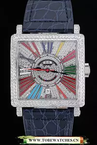 Franck Muller Master Square Color Dreams Diamonds Dial Diamonds Case Blue Leather Strap En60254