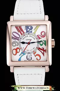 Franck Muller Master Square Color Dreams White Dial Gold Case White Leather Band En60255