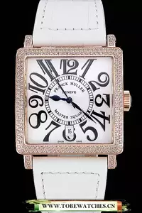Franck Muller Master Square White Dial Diamonds Case White Leather Band En60256