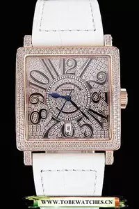 Franck Muller Master Square Diamonds Dial Diamonds Case White Leather Band En60257