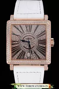 Franck Muller Master Square Diamonds Dial Diamonds Case Roman Numerals White Leather Band En60258