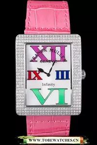 Franck Muller Infinity Diamond Encrusted Rose Gold Bezel Pink Croco Bracelet En59292