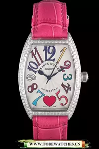 Frank Muller Heart Diamond Silver Bezel Pink Leather Band En59680
