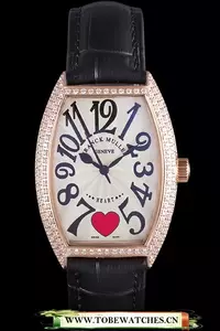 Frank Muller Heart Diamond Gold Bezel Black Leather Band En59681