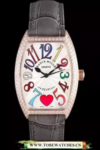 Frank Muller Heart Diamond Gold Bezel Grey Leather Band En59682