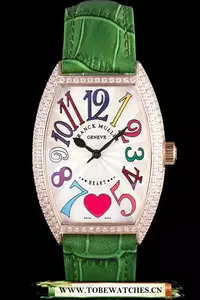 Frank Muller Heart Diamond Gold Bezel Green Leather Band En59684