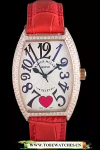 Frank Muller Heart Diamond Gold Bezel Red Leather Band En59685