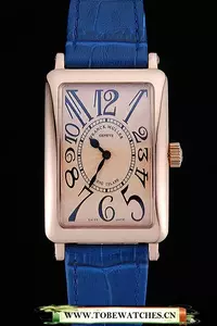 Franck Muller Long Island Classic Gold Dial Gold Case Blue Leather Band En60262