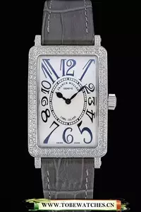 Franck Muller Long Island Classic White Dial Diamonds Case Black Leather Band En60266