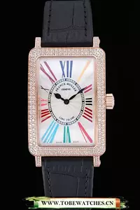 Franck Muller Long Island Classic Color Dreamas White Dial Diamonds Case Black Leather Band En60269