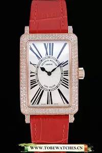 Franck Muller Long Island Classic White Dial Diamonds Case Red Leather Band En60270