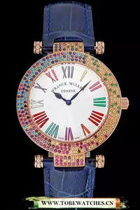 Franck Muller Double Mistery 4 Saisons White Dial Rose Gold Case Blue Leather Strap En122588