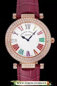 Franck Muller Double Mistery Ronde White Dial Rose Gold Case Plum Leather Strap En122592