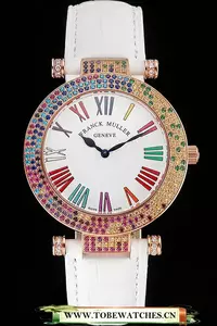 Franck Muller Double Mistery 4 Saisons White Dial Rose Gold Case White Leather Strap En122594