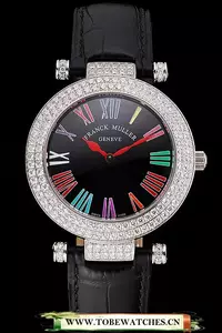 Franck Muller Double Mistery Ronde Black Dial Stainless Steel Case Black Leather Strap En122595