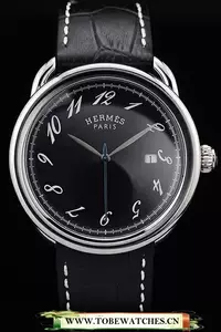 Hermes Arceau Black Dial Black Leather Strap En58708