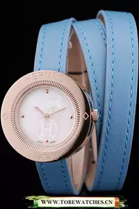 Hermes Classic Mop Dial Light Blue Elongated Leather Strap En58794