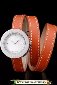 Hermes Classic Mop Dial Orange Elongated Leather Strap En58795