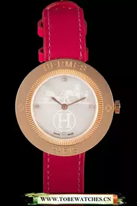 Hermes Classic Mop Dial Magenta Leather Bracelet En59396