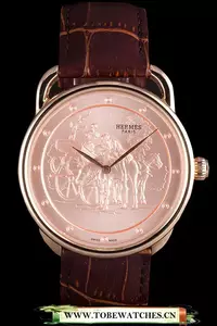 Hermes Classic Croco Leather Strap Rose Gold Dial En59405