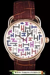 Hermes Classic Croco Leather Strap Multicolor Patterned Logo Dial En59408