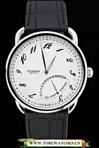 Hermes Classic Croco Leather Strap White Dial En59409