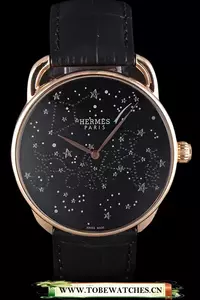 Hermes Classic Croco Leather Strap Black Dial En59411